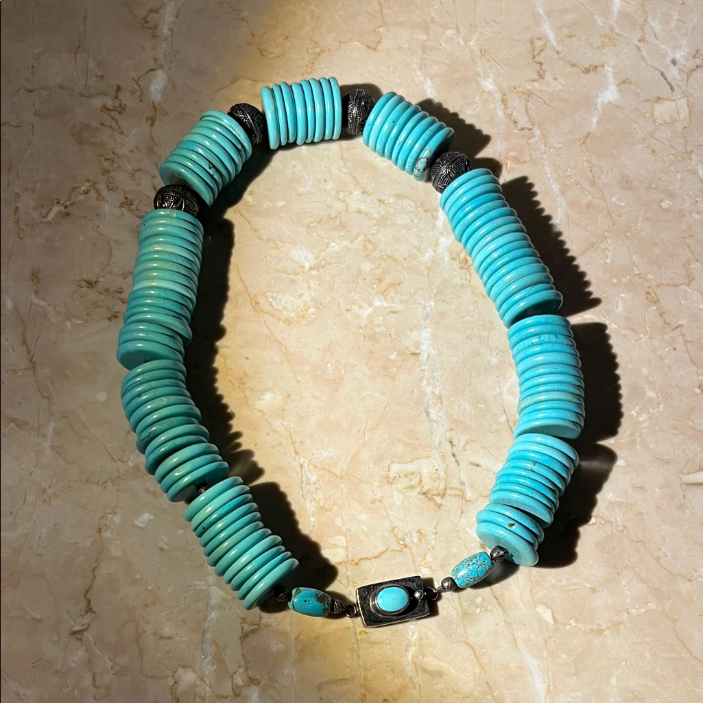 Real Turquoise Discs Beaded Necklace 375$